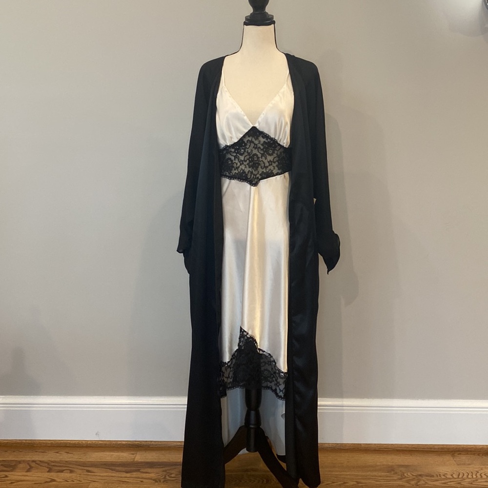 Victorias Secret Gold Label lace silky gown and robe sheer lingerie coord set